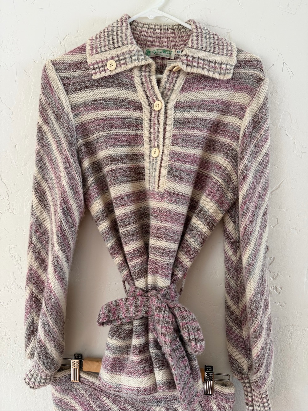Vintage 1960s Italian Gino Paoli Wool Blend Striped Sweater Set Women M/L